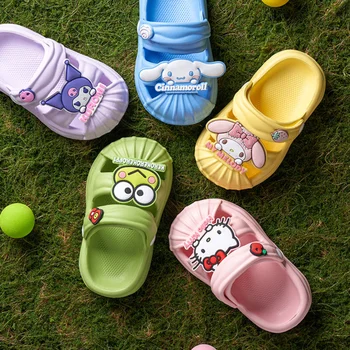 Детские тапочки Sanio Hello Kitty Kuromi My Melody Cinnamoroll, летняя детская обувь для девочек, милые пляжные сандалии с героями мультфильмов
