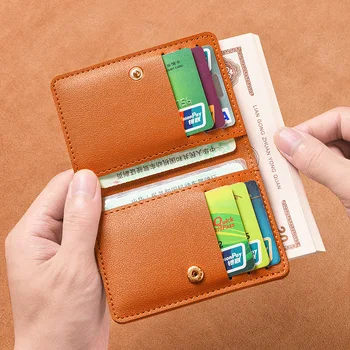 Однотонный маленький женский кошелек из искусственной кожи, короткий простой женский кошелек на пуговицах, Ультратонкая сумка для кредитных карт, портмоне для монет