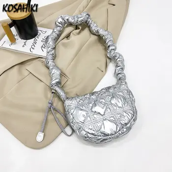 Роскошный дизайн, милые глянцевые Мини-сумки-хобо, Корейские плиссированные повседневные сумки, модная Женская эстетическая сумка Y2k подмышками для женщин