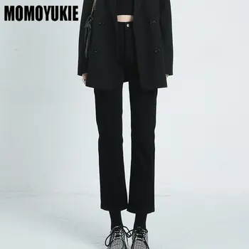 Весенние Корейские женские офисные джинсы до щиколоток с высокой талией, осенние новые повседневные тонкие прямые джинсовые брюки Haren, уличная одежда