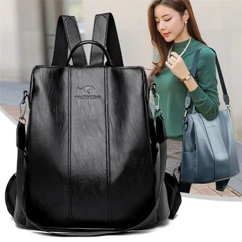 Противоугонный кожаный рюкзак, женская винтажная сумка через плечо, женский дорожный рюкзак большой емкости, школьные сумки для девочек, mochila feminina