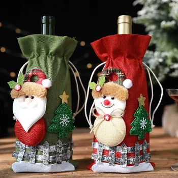 Крышки для винных бутылок, сумка, Праздничный Санта-Клаус, Крышка для бутылки шампанского, Красные Украшения для стола с Рождеством Христовым для дома
