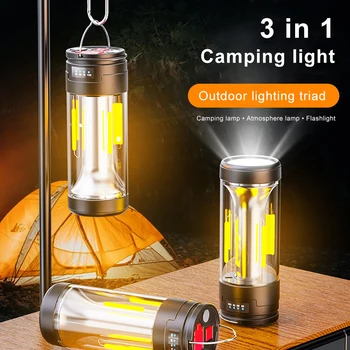 Светодиодный фонарь для кемпинга Портативный Фонарь 3 цвета USB Перезаряжаемый Магнит Type C Аварийное освещение Подвесная палатка Мощная Рабочая лампа
