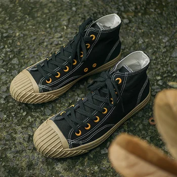 TaoBo/ 2023; Мужская вулканизированная обувь в Японском стиле; Винтажная парусиновая обувь в стиле ретро; Удобная универсальная бежевая обувь; メンズーューズ