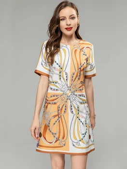 Модное платье с геометрической цифровой печатью, расшитое бисером из горного хрусталя, Женские летние мини-платья для уличных Каникул