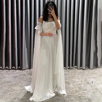 AsaNagi, Белые шелковые шифоновые платья для выпускного вечера, рукава с открытыми плечами, Длинная накидка, бальное платье, Элегантное платье для леди, Саудовская Аравия 2023