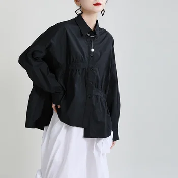 Нерегулярные черные рубашки, блузки в стиле ретро, женское свободное хлопчатобумажное весеннее платье, большие рубашки с длинными рукавами, топы, блузы, уличная одежда для белых девушек
