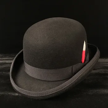 100% Шерстяная Женская Мужская Черная Шляпа Дерби-Котелок Фетровые Шляпы в стиле Стимпанк 4 размера S, M, L, XL