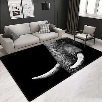 Черный ковер в виде слона с 3D животными, домашний декор, ковер для гостиной, коврик для прихожей, Кухня, Ванная комната, Нескользящий коврик для пола, Подставка для ног в спальне