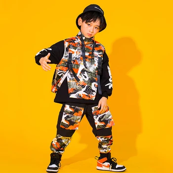 Модный детский костюм, Свободный жилет для мальчиков, брюки-карго в стиле хип-хоп, одежда для выступлений в стиле джаз для девочек, одежда для уличных танцев, одежда для сцены BL9840