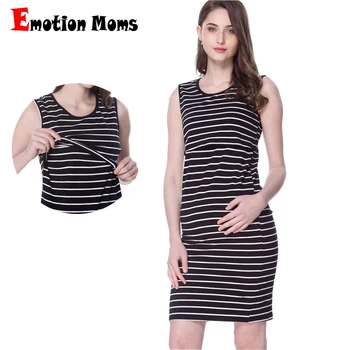 Платье для беременных Emotion Moms, одежда из эластичного хлопка в полоску, Летнее платье для кормления грудью, платье для Лактанции Большого размера