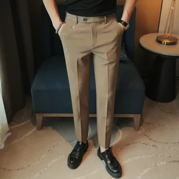 Летние мужские укороченные брюки, однотонные деловые золотистые повседневные брюки, модные брюки для общения, новинка 2023 года