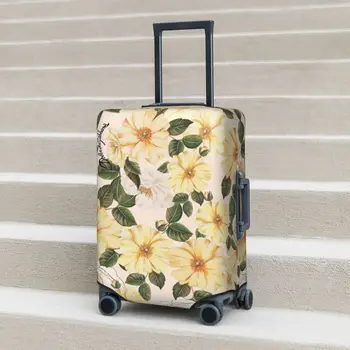 Чехол для чемодана с желтым цветочным принтом, защита для аксессуаров для багажа с зеленым листом