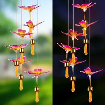 Солнечные ветряные колокольчики Светодиодные бабочки Колибри Колокольчики Внутренние и наружные Декоративные цветные светящиеся ветряные колокольчики