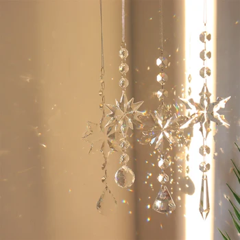 Хрустальная призма-ловец света, украшение для окна в виде снежинки для сада, Подвесной автомобильный кулон, украшение дома, Рождественский декор, Рождественский декор
