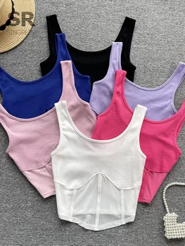 ОДНОТОННЫЙ летний сексуальный камзол в стиле пэчворк, женская повседневная верхняя одежда Y2K, уличные женские прозрачные топы на бретелях