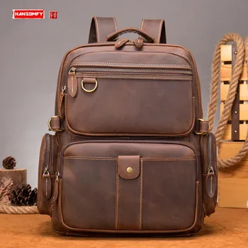 Кожаный рюкзак Crazy Horse в стиле ретро, мужской рюкзак большой вместимости, рюкзаки для путешествий на короткие расстояния, сумки через плечо