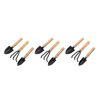Набор из 9 мини-садовых инструментов, ручных инструментов для посадки, маленькой лопаты, граблей, лопатки, инструментов для посадки с деревянной ручкой