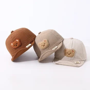 Бейсболки с мультяшным медведем для маленьких мальчиков и девочек, весенне-летние солнцезащитные шляпы с мягкими полями, милая однотонная остроконечная шляпа для малышей от 1 до 2 лет