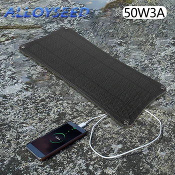 50 Вт Солнечное Струйное Зарядное Устройство С Двойным Умным USB-Выходом Мобильный Блок Питания для Путешествий Кемпинга на Открытом воздухе для Зарядки Телефона, Планшета, Ноутбука