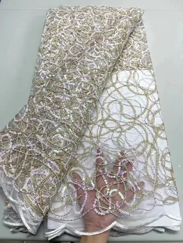 5 Ярдов Африканской тяжелой кружевной ткани для Нигерийских женщин Свадебное платье 2023 Высококачественная Кружевная ткань из французского тюля JY22