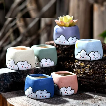 Корейский минималистичный Керамический горшок с ручной росписью для сочных цветов Cloudy Cute Flower Pot