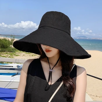 Япония Корея Солнцезащитная шляпа с широкими полями 15 см, женская весенне-летняя складная дорожная панама, повседневная хлопковая рыбацкая шляпа Панама