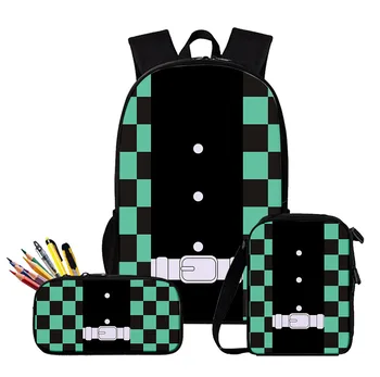 Модный аниме-Истребитель демонов с 3D-принтом 3 шт./компл. Школьные сумки для учеников, рюкзак для ноутбука, наклонная сумка через плечо, пенал