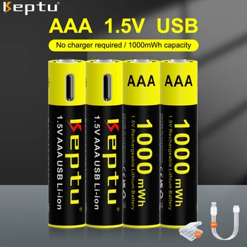 KEPTU 2-12 шт AAA 1,5 В Литий-ионная Аккумуляторная USB Батарея 1000 МВтч Type-C Зарядка Батареек aaa для беспроводной мыши с дистанционным управлением