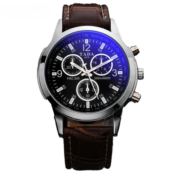 Новые мужские кварцевые часы с зеркалом Blu-ray glass, модные часы на ремне