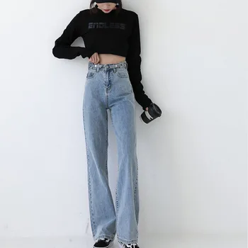 Женские джинсы с высокой талией, женские брюки, Джинсовая женская одежда, уличная одежда, Корейская мода, винтажная одежда, мешковатые джинсы