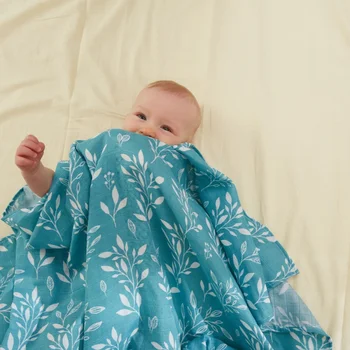70% Бамбук 30% Хлопок с принтом цветов граната Детское Муслиновое пеленальное одеяло Мягкая обертка для новорожденного
