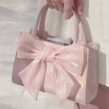 Модный женский клатч, летние сумки с розовым бантом, женские сумки подмышками, маленькая квадратная сумка-мессенджер для милой девушки