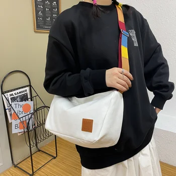 Новая холщовая сумка для женщин Корейская версия простого рюкзака Цветной плечевой ремень Сумка на одно плечо Однотонная ретро-сумка