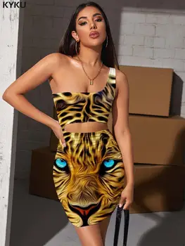 Женское облегающее платье с животными бренда KYKU, Леопардовое платье, сексуальное головокружение, женская одежда без рукавов, вечернее мини-платье