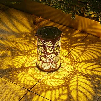 Садовые солнечные фонари Ретро Металлический Подвесной Солнечный фонарь IP44 Водонепроницаемый Проекционный светильник с рисунком листьев Украшение ландшафта
