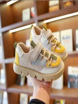 Весенне-осенняя новая детская спортивная обувь для настольных игр с мягкой подошвой в стиле ретро Для мальчиков и девочек, повседневная обувь из сетчатого материала желтого, зеленого цвета