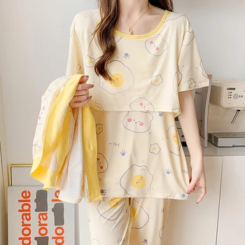Комплект из 3 шт., весенне-летняя пижама для беременных и кормящих, послеродовая пижама, одежда для беременных, домашняя одежда для больницы при беременности