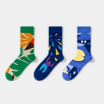 12 пар/лот Мужские носки с веселым рисунком Деловой дизайн Повседневная новинка Индивидуальность Подарок для скейтборда Хип-хоп носки
