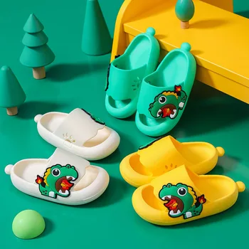 Детские тапочки с динозавром из мультфильма, удобные летние садовые пляжные сандалии, детская обувь для ванной комнаты из ПВХ, нескользящая для мальчиков и девочек