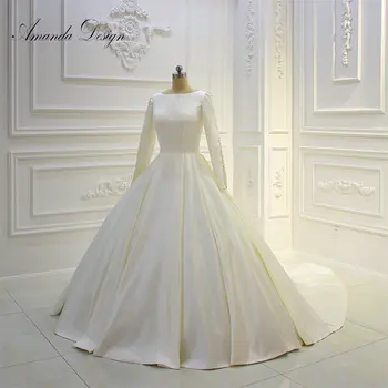 Простое элегантное свадебное платье Amanda Design brautkleid из атласа с длинным рукавом и открытой спиной