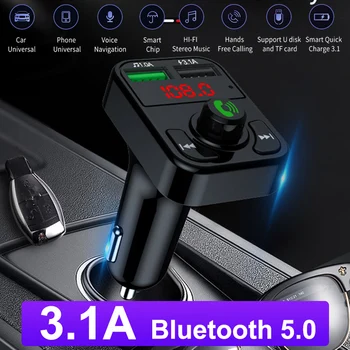 3.1A Bluetooth 5.0 FM-передатчик, Беспроводная громкая связь, Автомобильный MP3-плеер, аудиоадаптер, Двойной USB-телефон, поддержка быстрой зарядки, TF