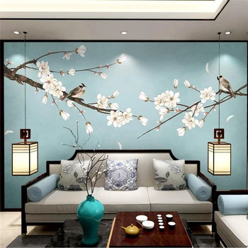 Пользовательские обои 3d новый китайский цветок магнолии и птица фон стены гостиная спальня ресторан украшение живопись Обои