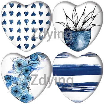 ZDYING 2022 Новая форма сердца Из синего мрамора с геометрическим цветочным узором, Стеклянный Кабошон, фото с плоской обложкой, Базовый лоток, Пустые ювелирные изделия