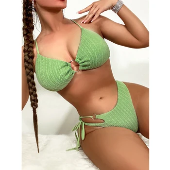 Сексуальные женские купальники-двойки для девочек, бикини-стринги, зеленые танкини, пляжная одежда, купальный костюм, женский купальник Maillot de bain, женский купальник