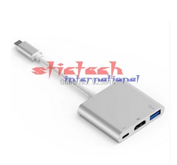 dhl или ems 20шт Новый Концентратор 3 в 1 Type C USB 3.1-USB-C 4K 1080p HDMI-Совместимый адаптер USB3.0 для Apple Macbook