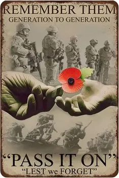 Деревенский ретро металлический жестяной знак Военный плакат Подарок ветеранам Помните их поколение, чтобы передать его на украшение стены