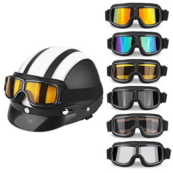 1 шт. Мотоциклетные очки в стиле ретро, очки для Harley, винтажный шлем, лобовое стекло, Черная рамка, разноцветный съемный ветрозащитный, универсальный