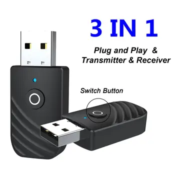 Аудиоприемник-передатчик 3 in1 Bluetooth 5.0 Беспроводной USB-адаптер для телевизора, автомобильный беспроводной Bluetooth-аудиокабель-адаптер