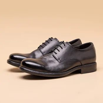 Винтажные Роскошные Итальянские модельные туфли Мужские из натуральной кожи 2023, Осенние Дизайнерские Черные Оксфорды ручной работы, Свадебная мужская обувь для общения